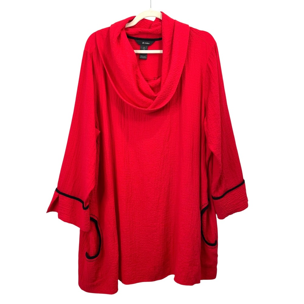 Ali Miles textured cowl neck red top blouse Size 2X boho lagenlook artsy